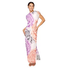 Vintage Hanae Mori Floral Print Maxi Dress with Side Split