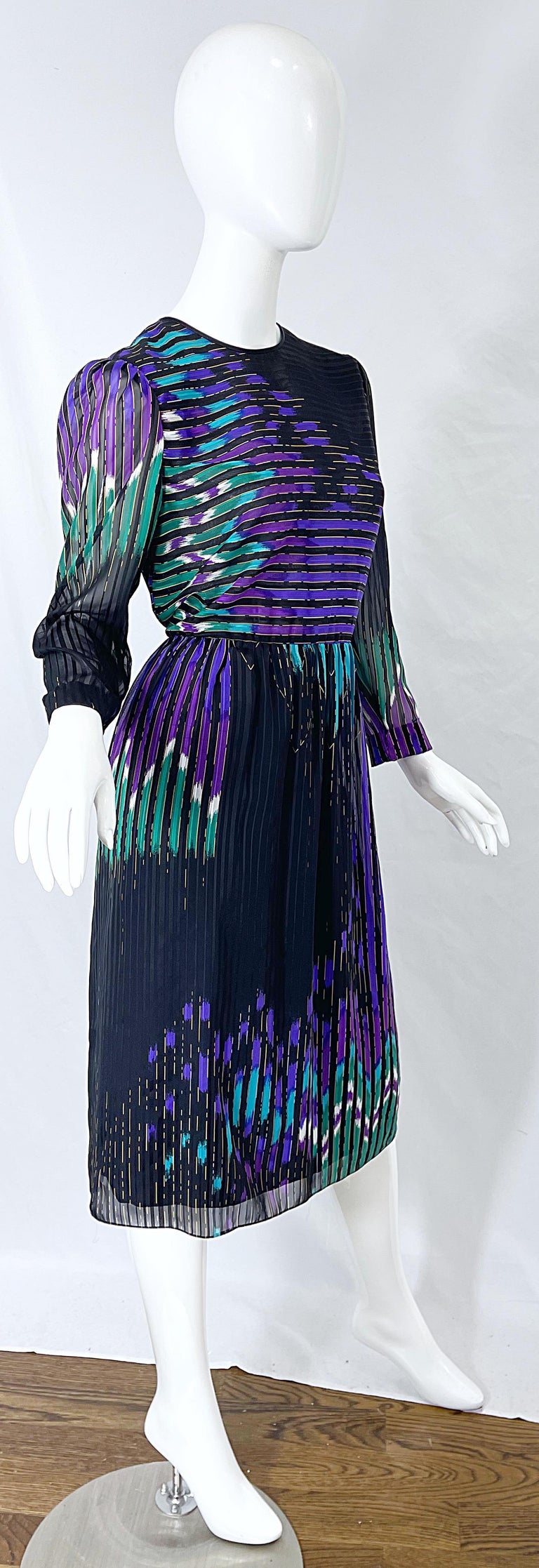Vintage Hanae Mori Neiman Marcus Size 10 1980s Abstract Print 80s Silk Dress For Sale 5