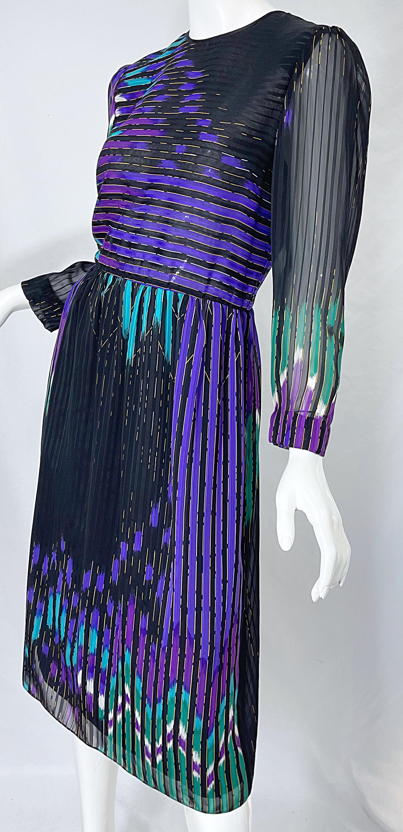 Vintage Hanae Mori Neiman Marcus Size 8 / 10 1980s Abstract Print 80s Silk Dress 6