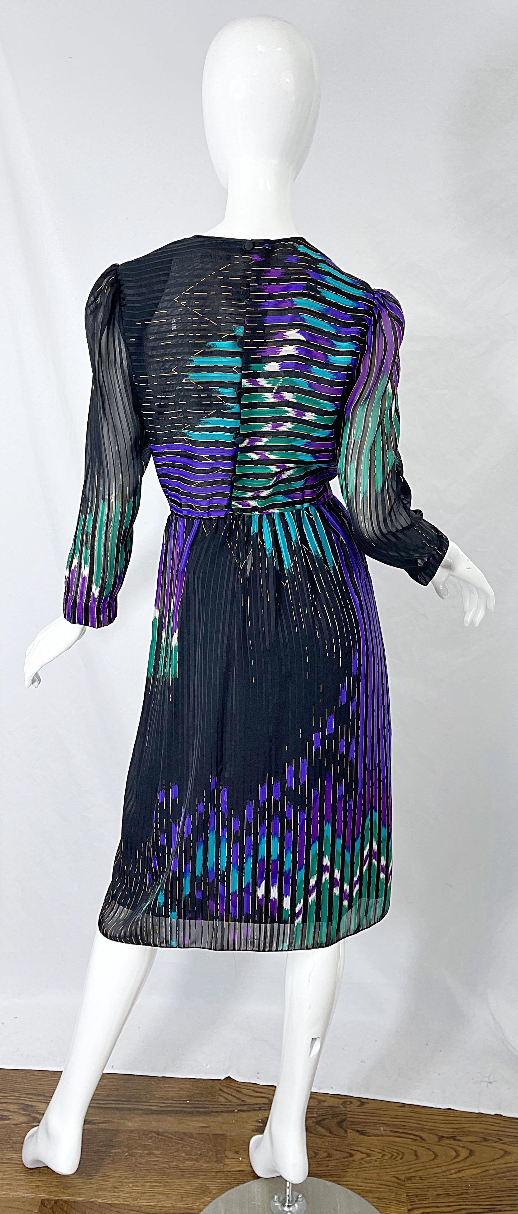 Vintage Hanae Mori Neiman Marcus Size 8 / 10 1980s Abstract Print 80s Silk Dress 7