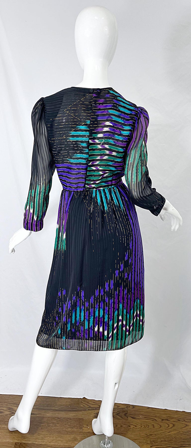 Vintage Hanae Mori Neiman Marcus Size 10 1980s Abstract Print 80s Silk Dress For Sale 7