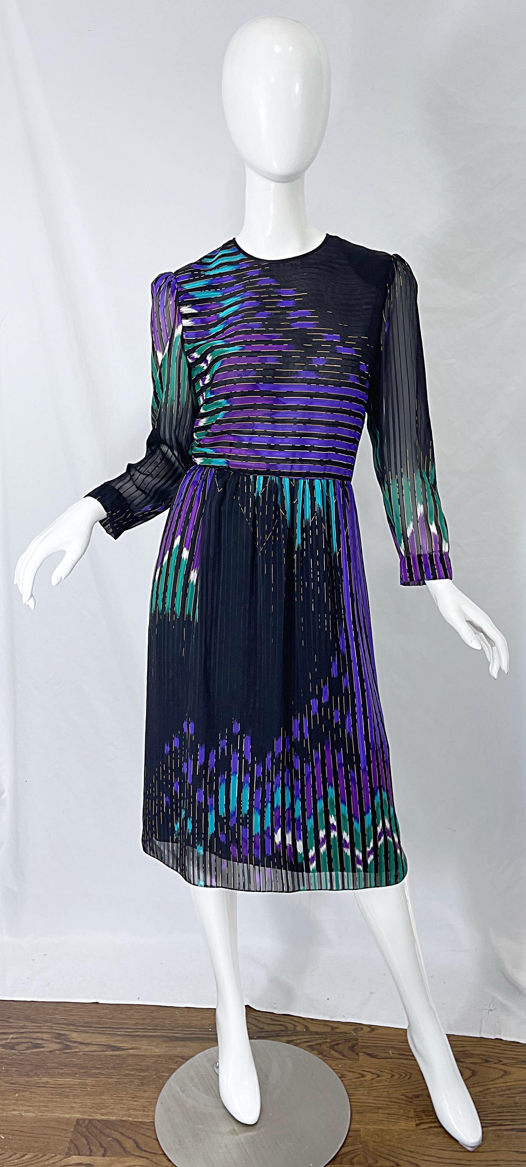Vintage Hanae Mori Neiman Marcus Size 8 / 10 1980s Abstract Print 80s Silk Dress 8