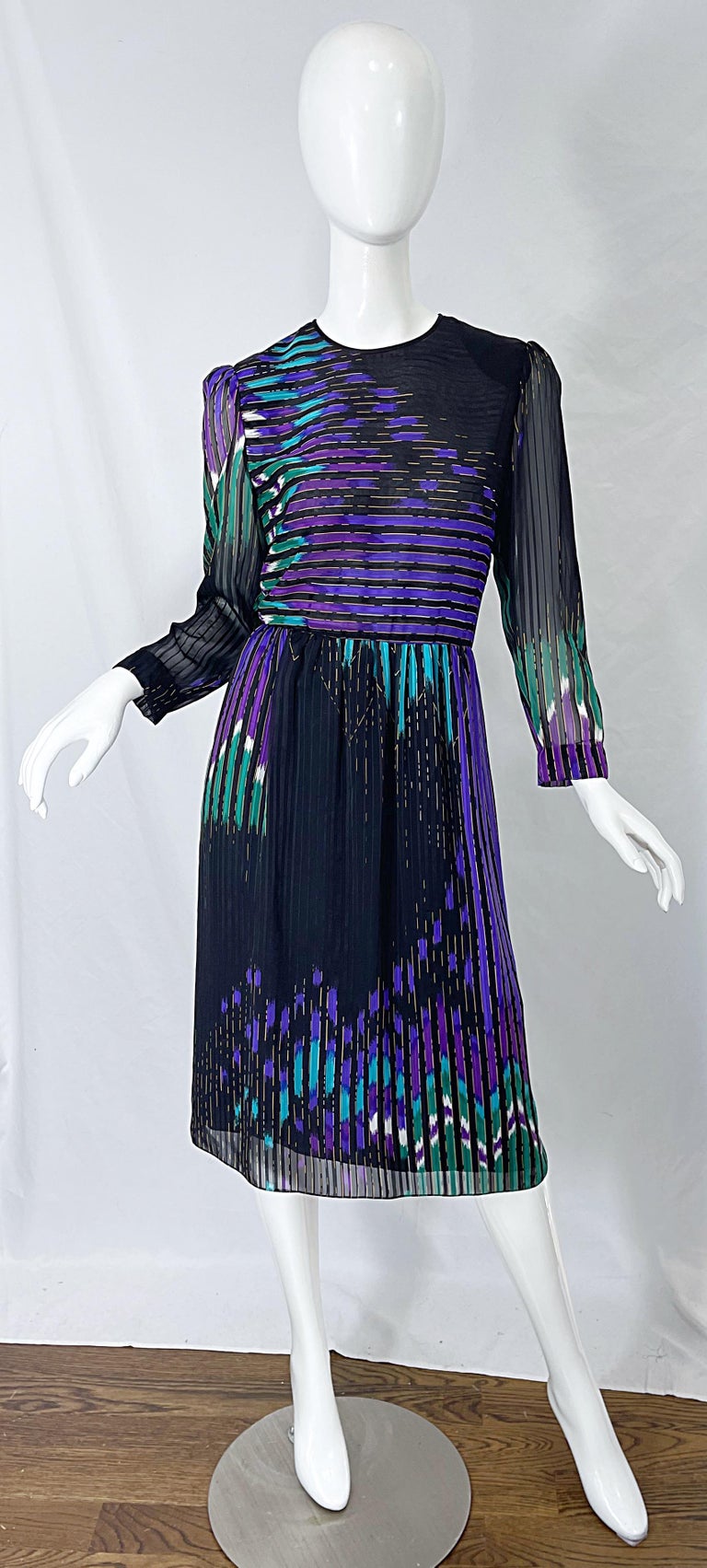 Vintage Hanae Mori Neiman Marcus Size 10 1980s Abstract Print 80s Silk Dress For Sale 8