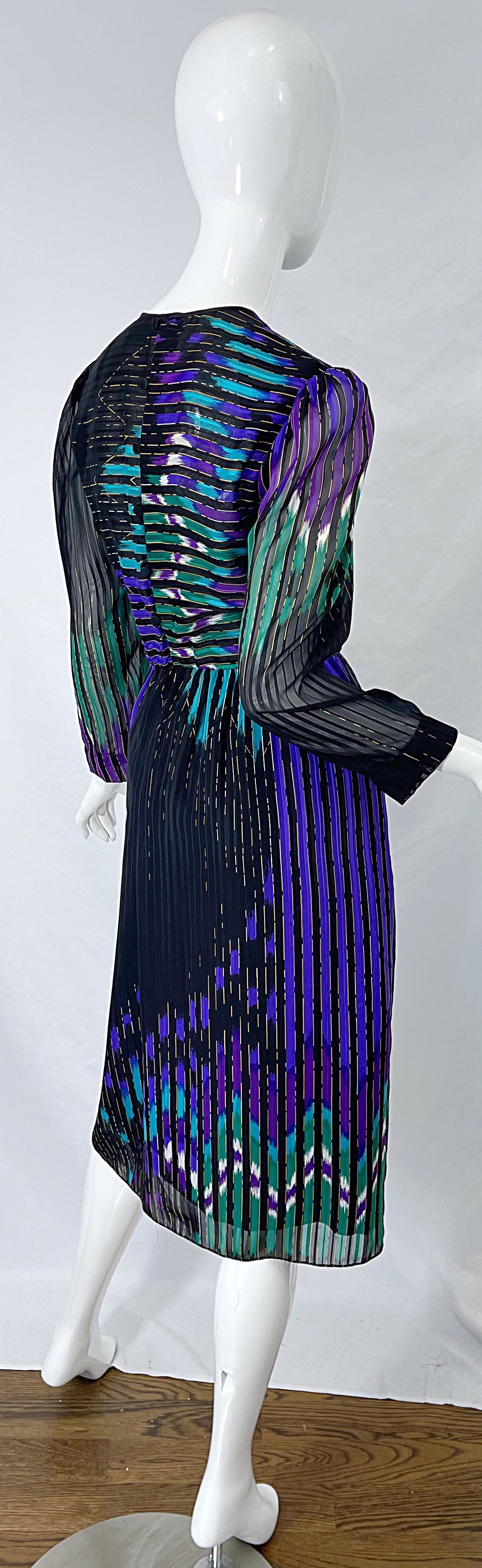 Vintage Hanae Mori Neiman Marcus Size 8 / 10 1980s Abstract Print 80s Silk Dress In Excellent Condition In San Diego, CA