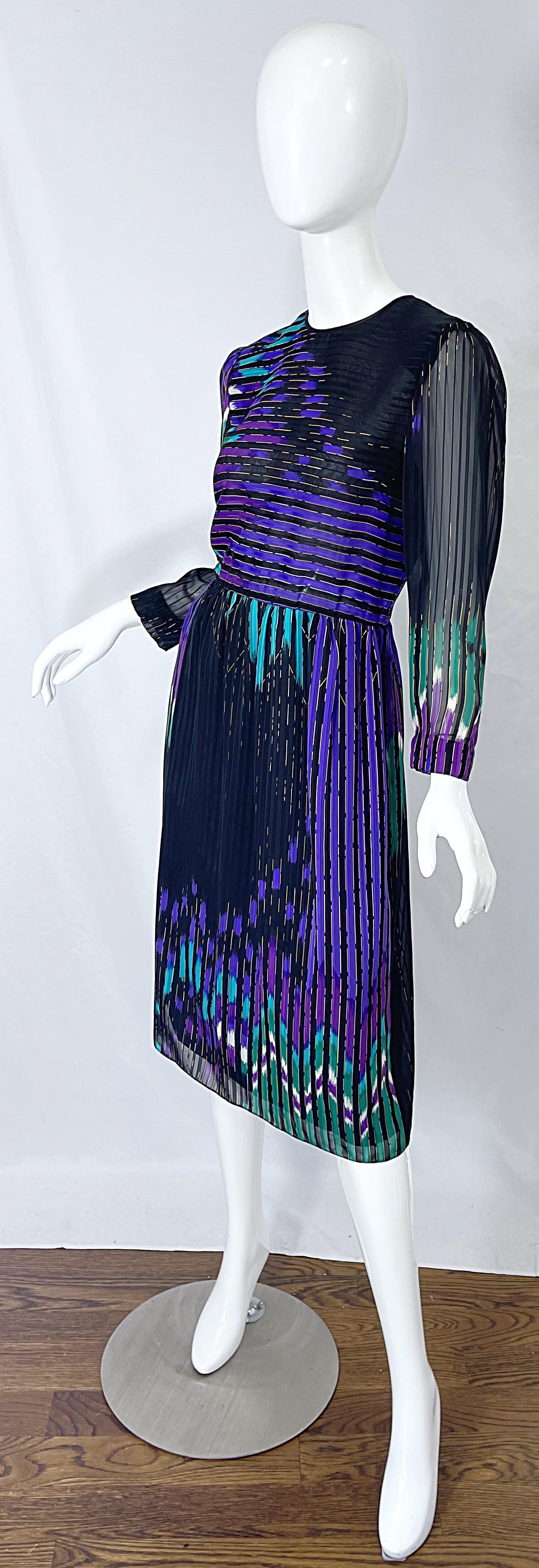 Vintage Hanae Mori Neiman Marcus Size 8 / 10 1980s Abstract Print 80s Silk Dress 1