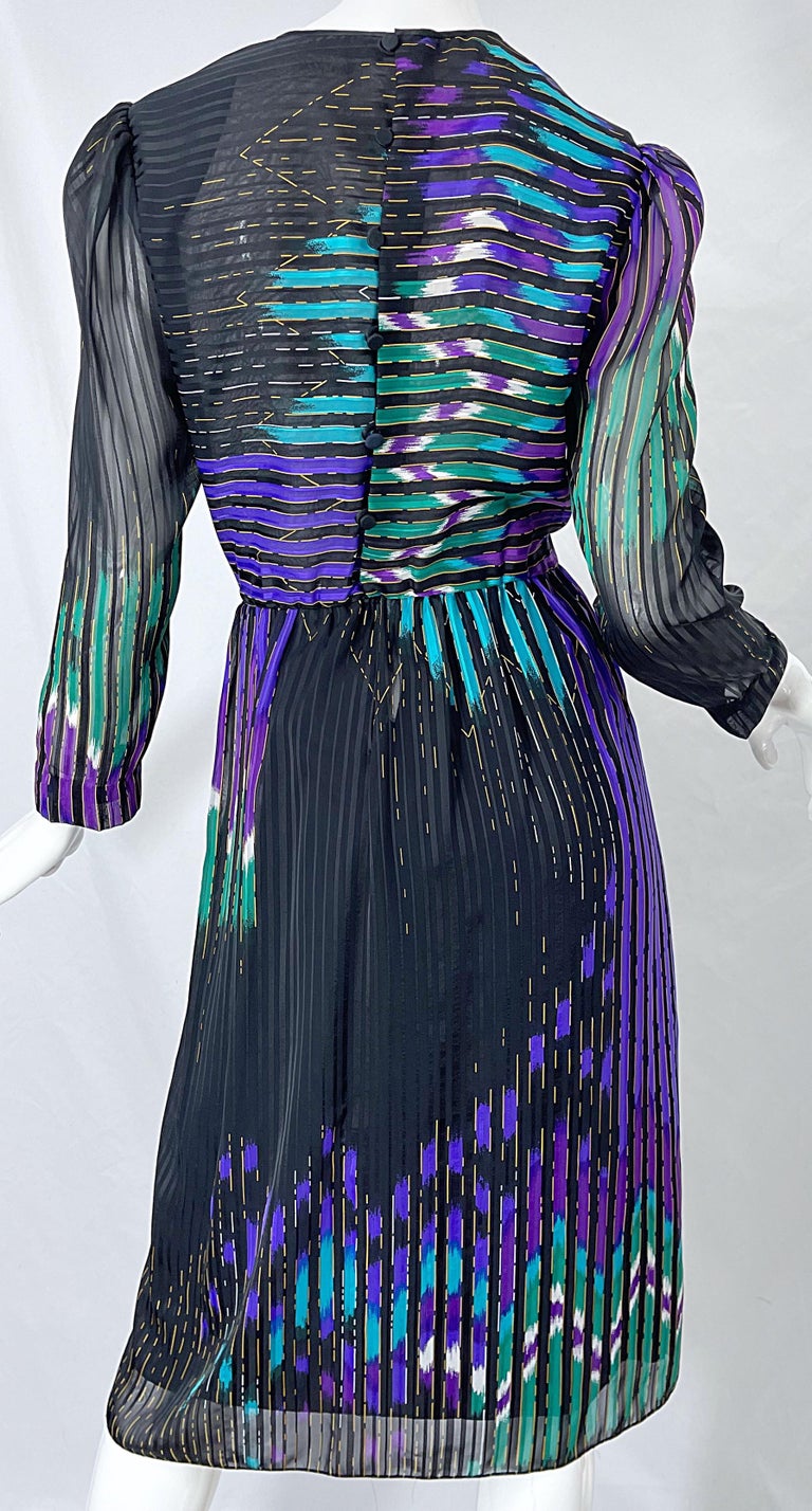 Vintage Hanae Mori Neiman Marcus Size 10 1980s Abstract Print 80s Silk Dress For Sale 3
