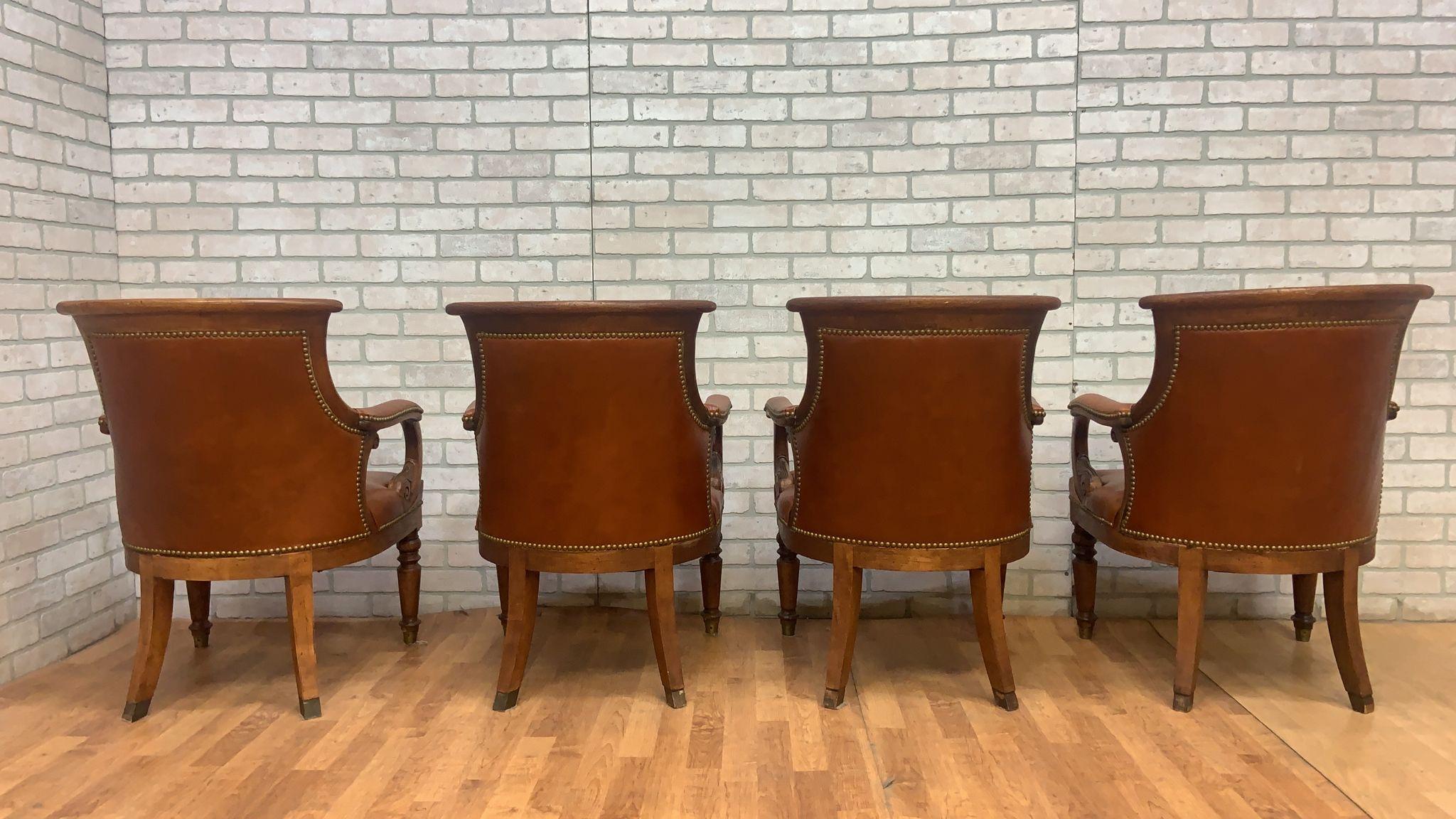 Hand-Carved Vintage Hancock and Moore Tufted Jockey Club Chair Newly Upholstered - Set of 4