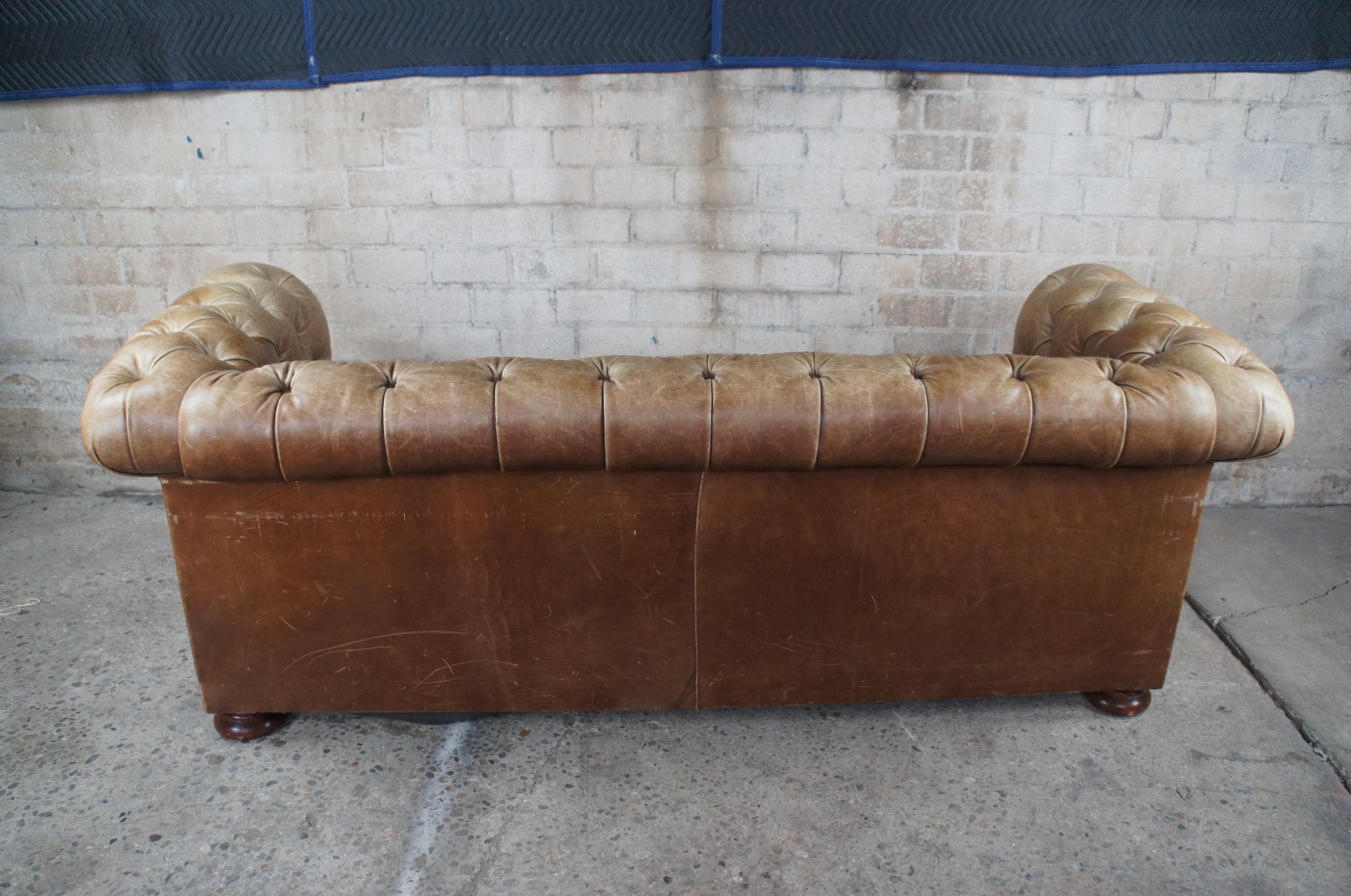 Vintage Hancock & Moore Brown Leather Tufted Nailhead Chesterfield Sofa Couch 6