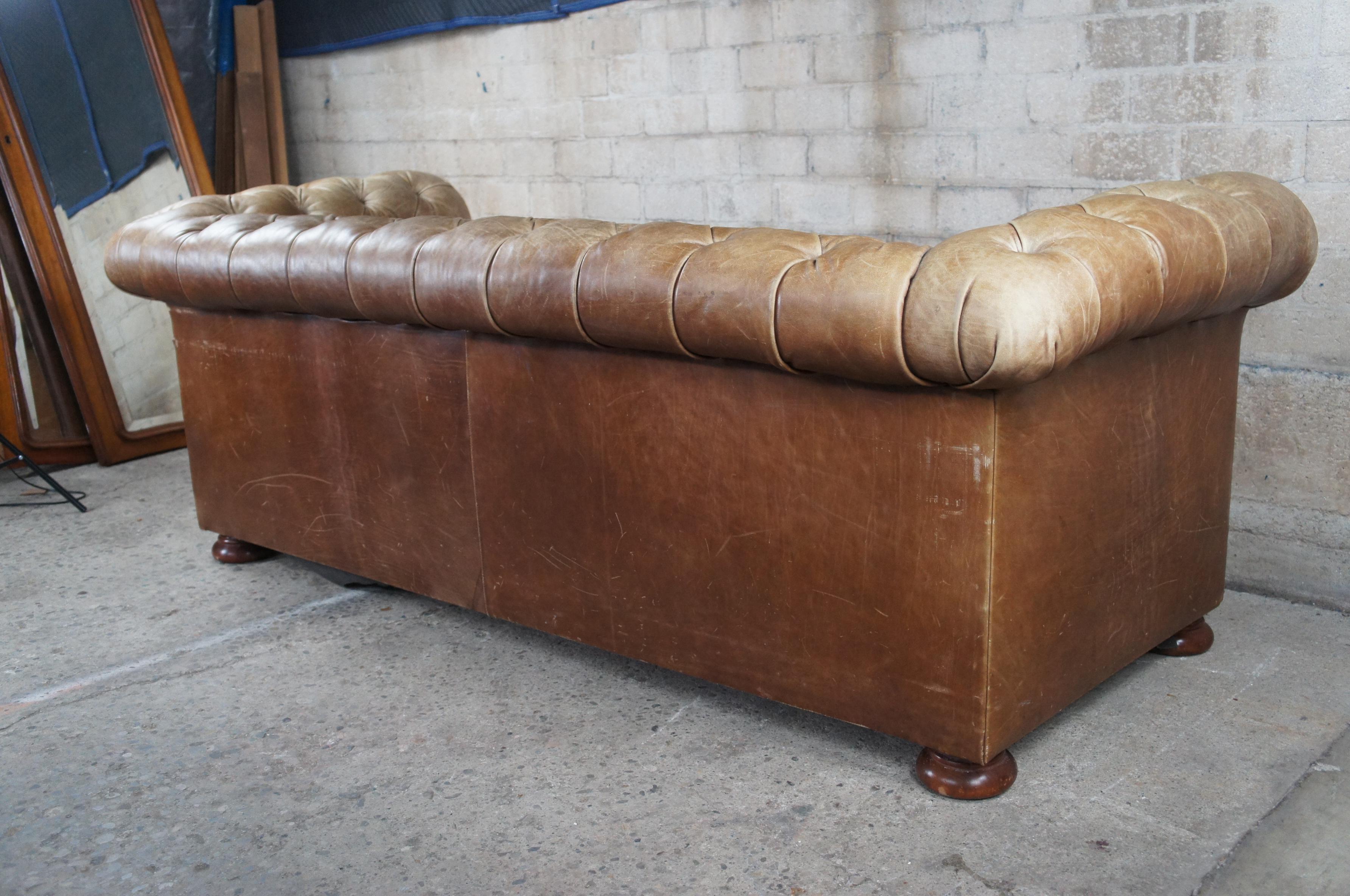 Vintage Hancock & Moore Brown Leather Tufted Nailhead Chesterfield Sofa Couch 7