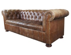 Vintage Hancock & Moore Brown Leather Tufted Nailhead Chesterfield Sofa Couch