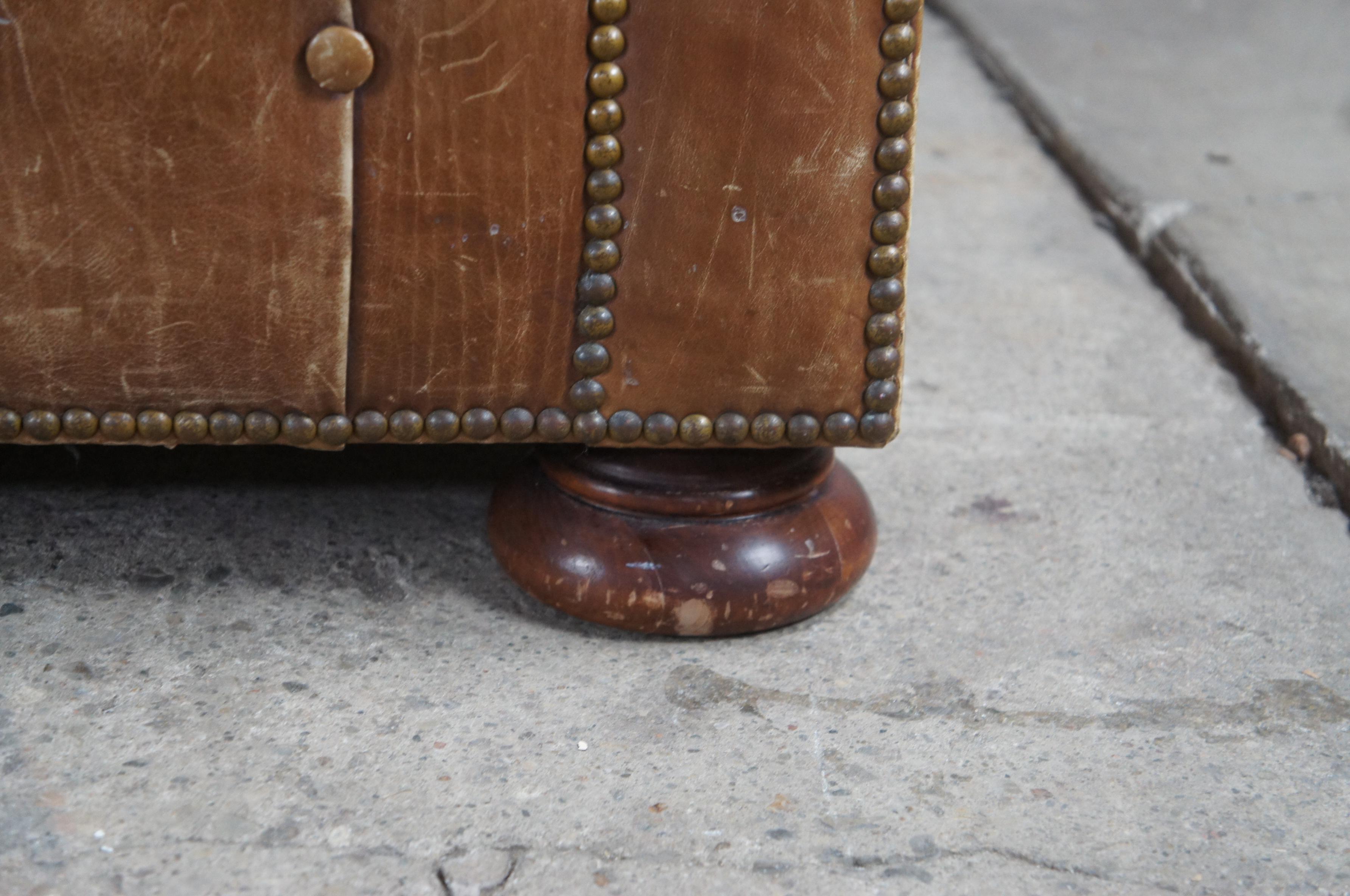 Vintage Hancock & Moore Brown Leather Tufted Nailhead Chesterfield Sofa Couch 1