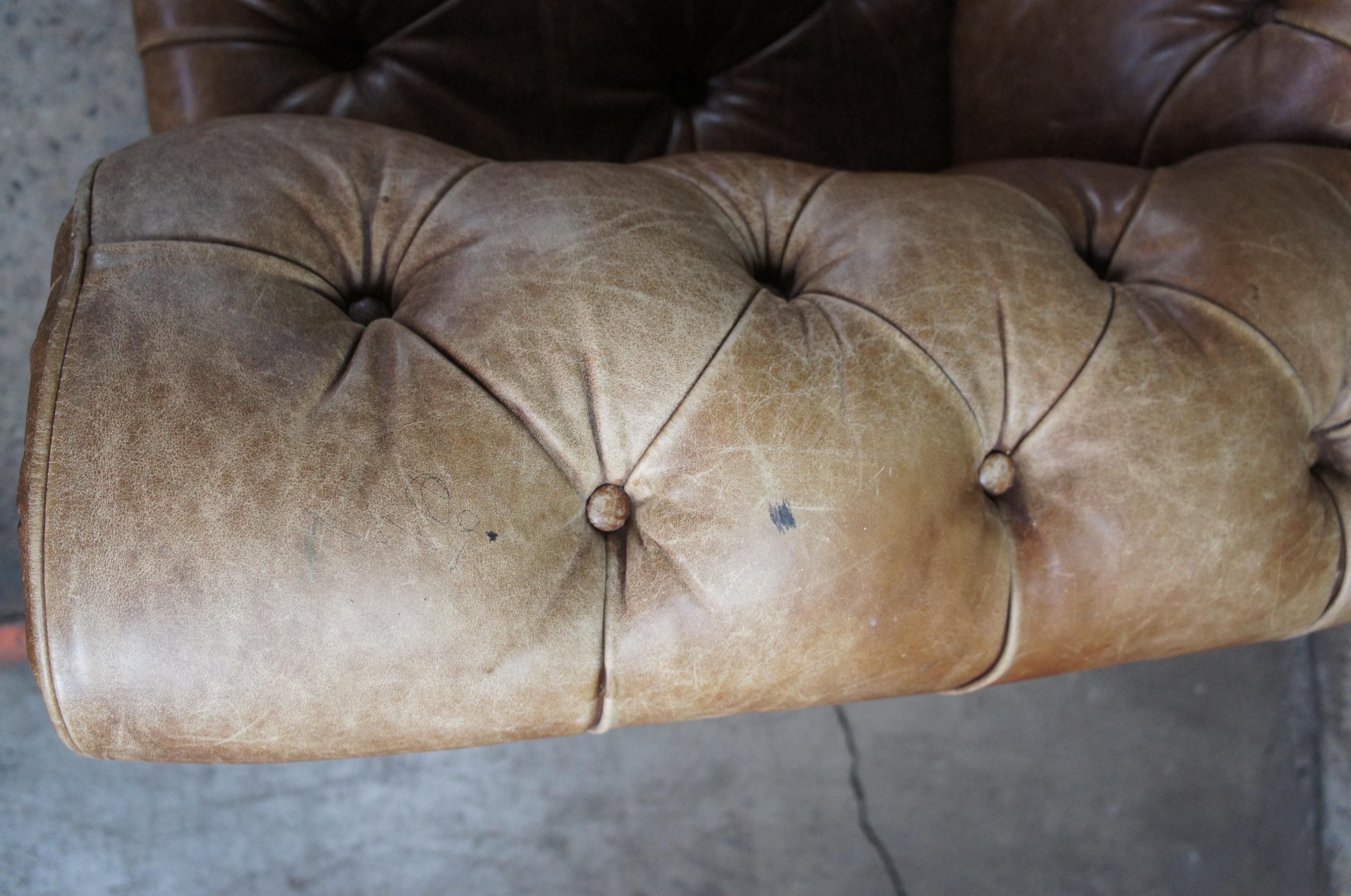Vintage Hancock & Moore Brown Leather Tufted Nailhead Chesterfield Sofa Couch 4
