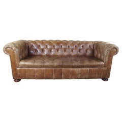 Vintage Hancock & Moore Brown Leather Tufted Nailhead Chesterfield Sofa Couch