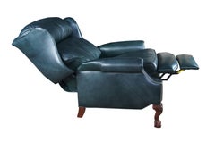 Vintage Hancock & Moore Chippendale Green Leather Wingback Recliner EZ Chair
