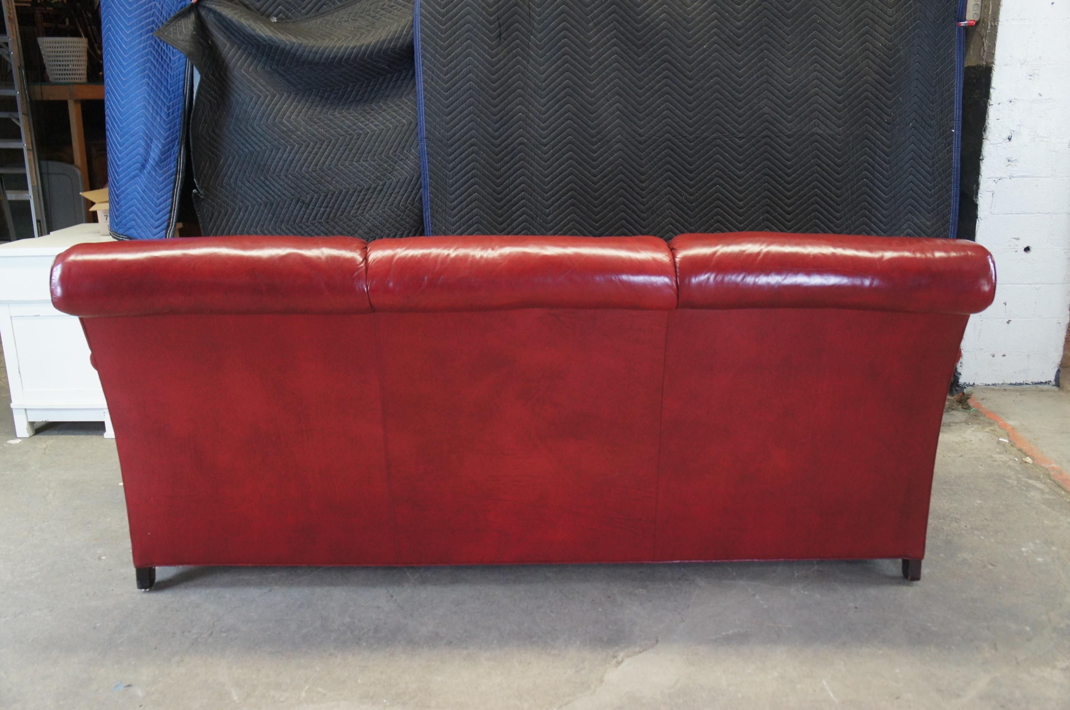Vintage Hancock & Moore English Style Red Leather Slope Arm 3 Seater Sofa Couch 4