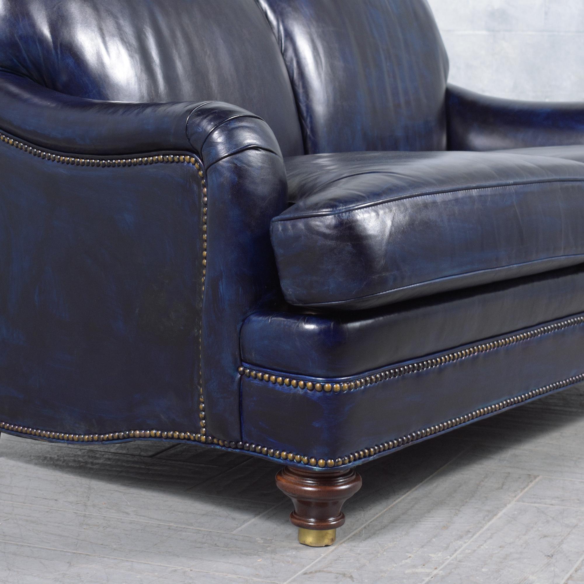 Hancock & Moore Loveseat: Classic English Elegance in Navy Blue Leather 3