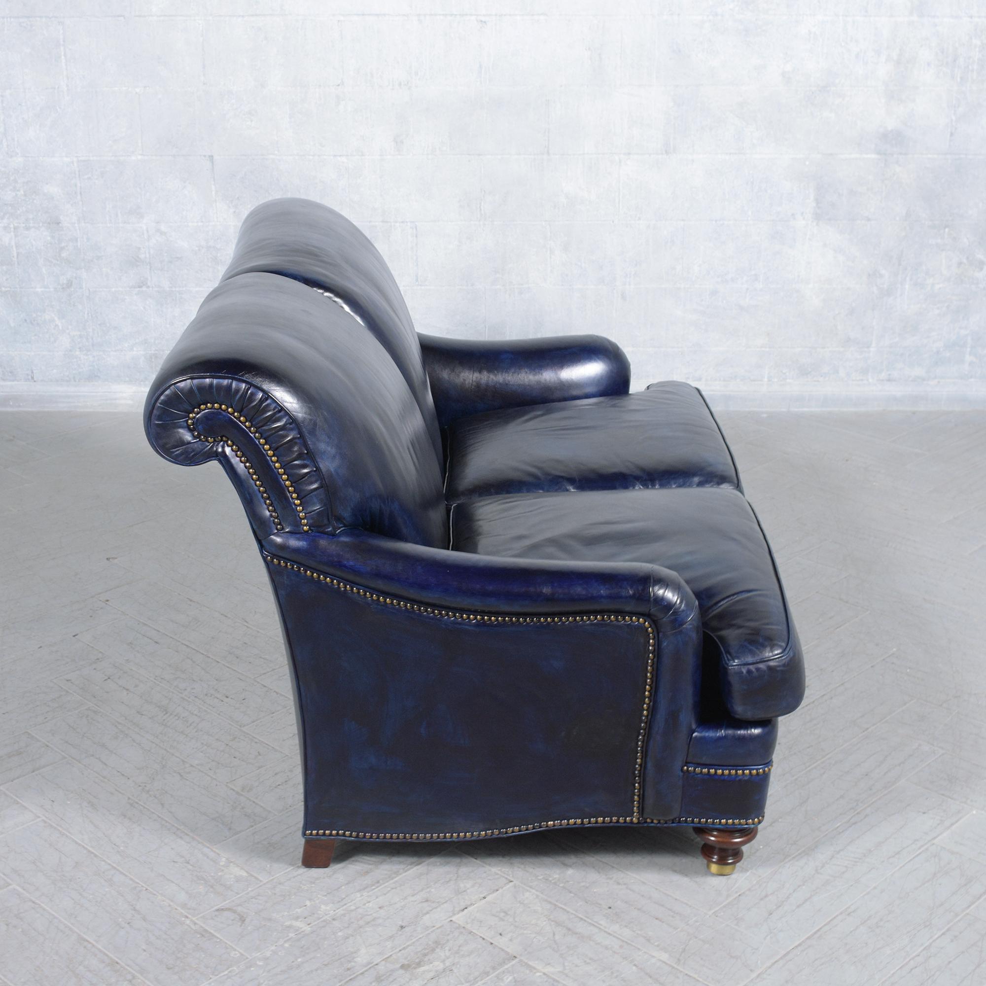 Hancock & Moore Loveseat: Classic English Elegance in Navy Blue Leather 4