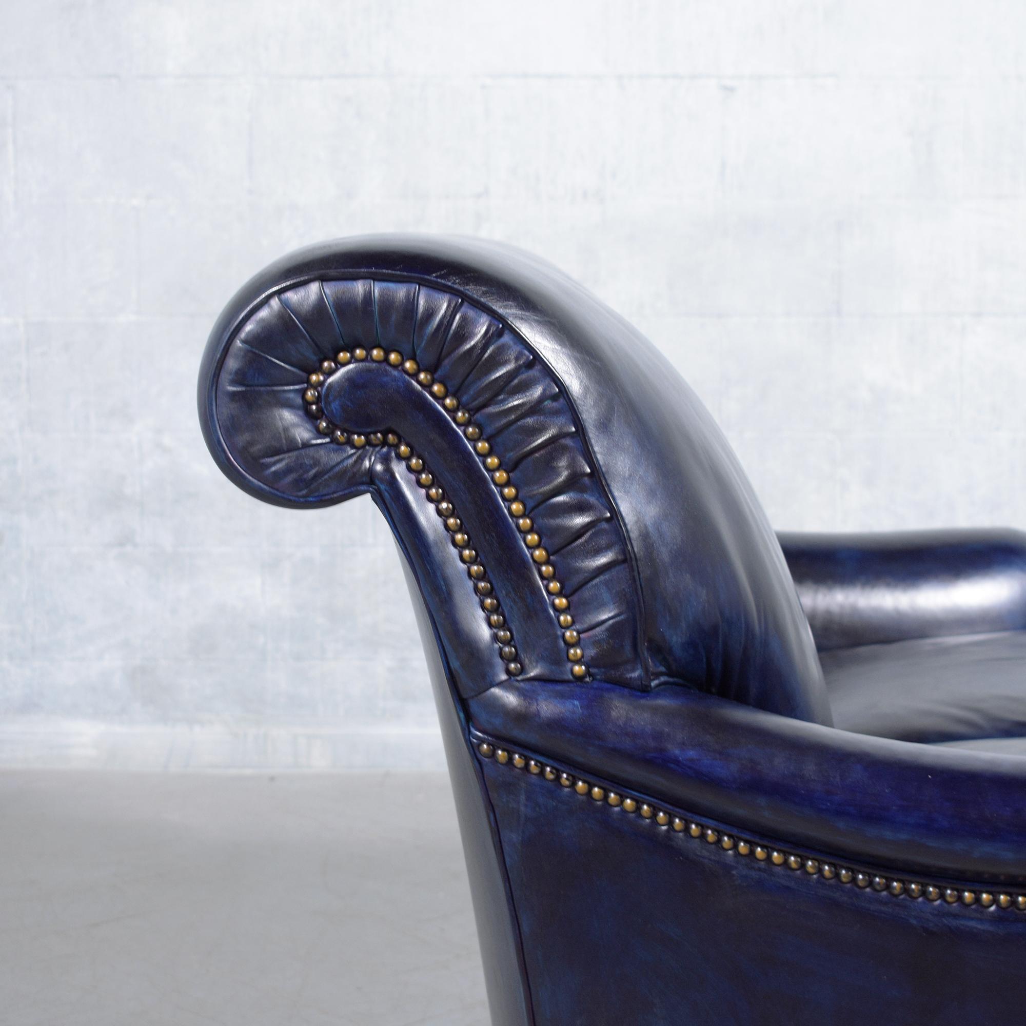 Hancock & Moore Loveseat: Classic English Elegance in Navy Blue Leather 5