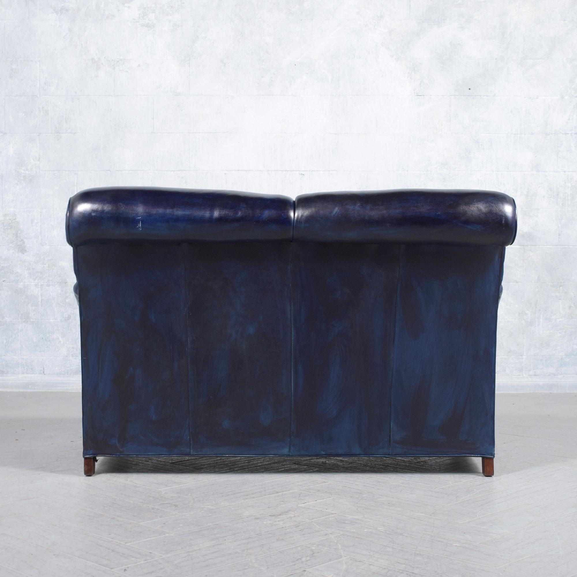 Hancock & Moore Loveseat: Classic English Elegance in Navy Blue Leather 6