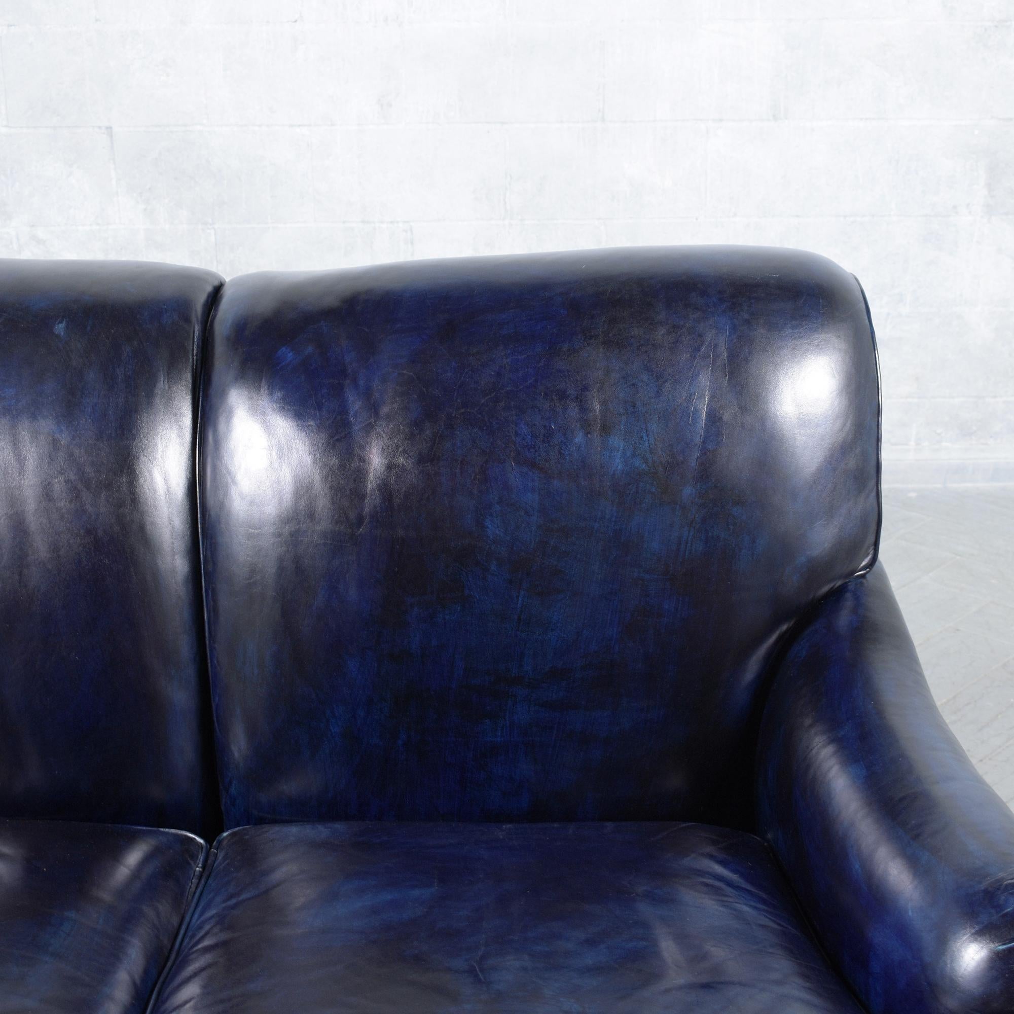 Hancock & Moore Loveseat: Classic English Elegance in Navy Blue Leather In Good Condition In Los Angeles, CA