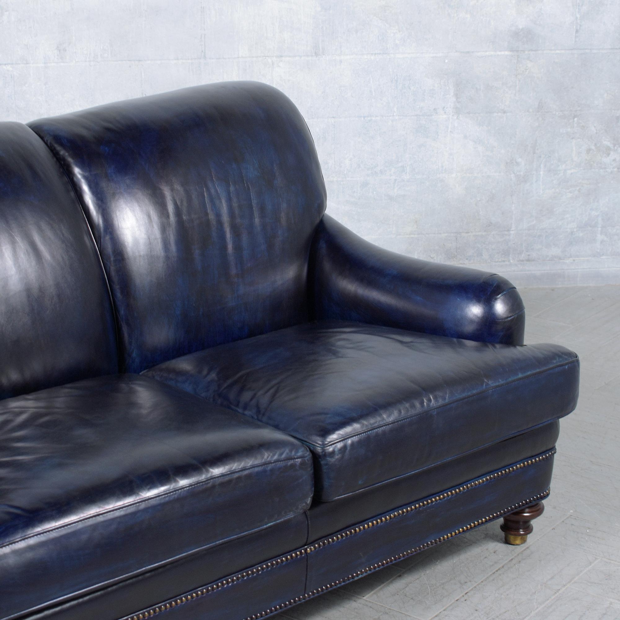 Hancock & Moore Loveseat: Classic English Elegance in Navy Blue Leather 1