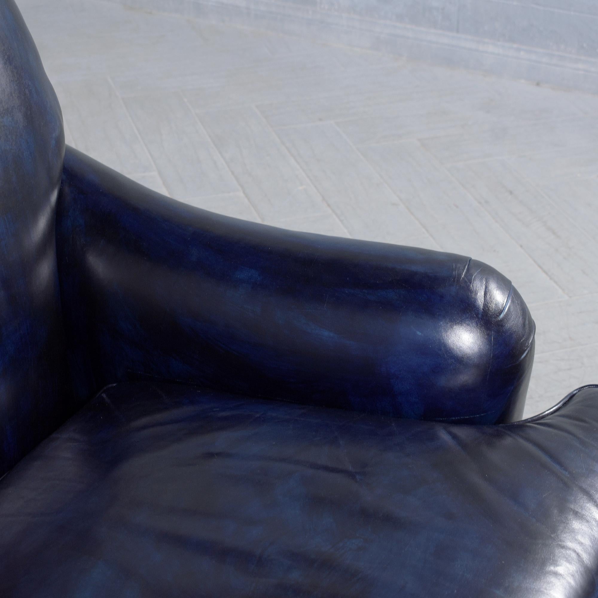 Hancock & Moore Loveseat: Classic English Elegance in Navy Blue Leather 2