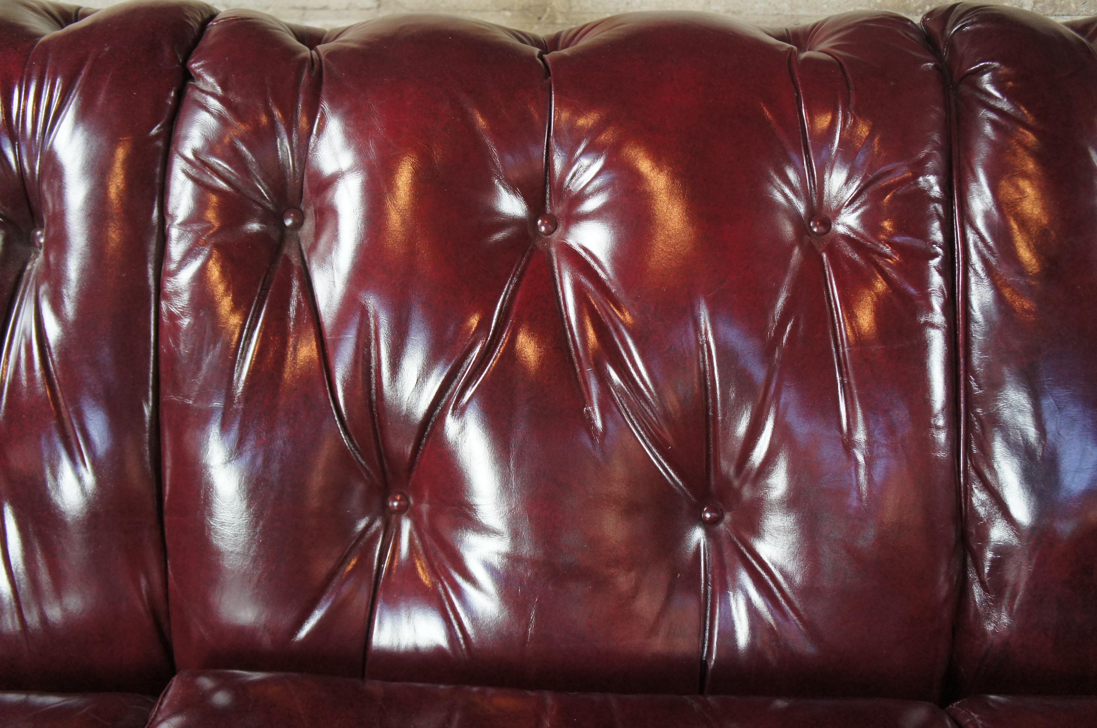 Vintage Hancock & Moore Red Burgundy Leather Tufted Chesterfield Sofa Couch 5