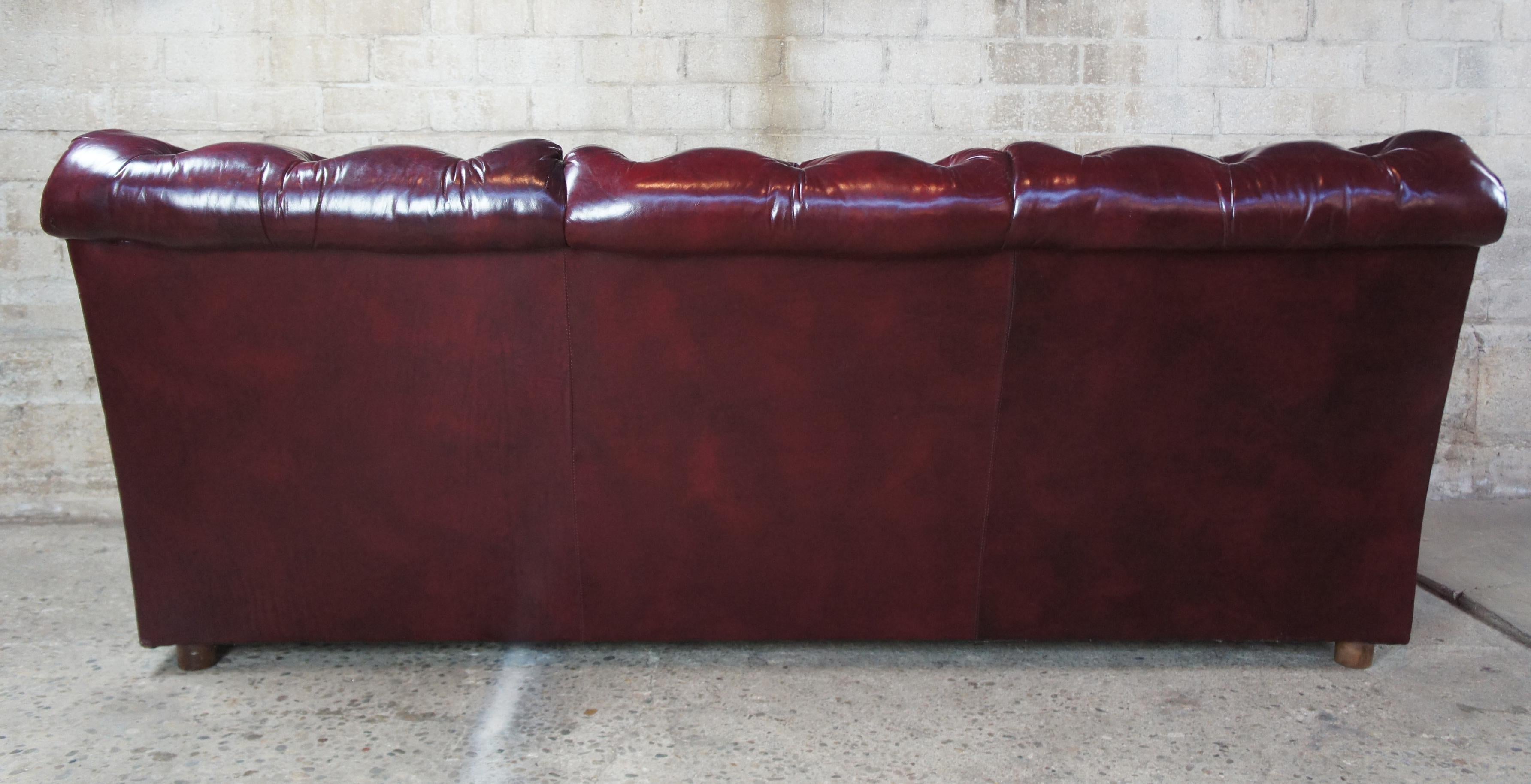 Late 20th Century Vintage Hancock & Moore Red Burgundy Leather Tufted Chesterfield Sofa Couch