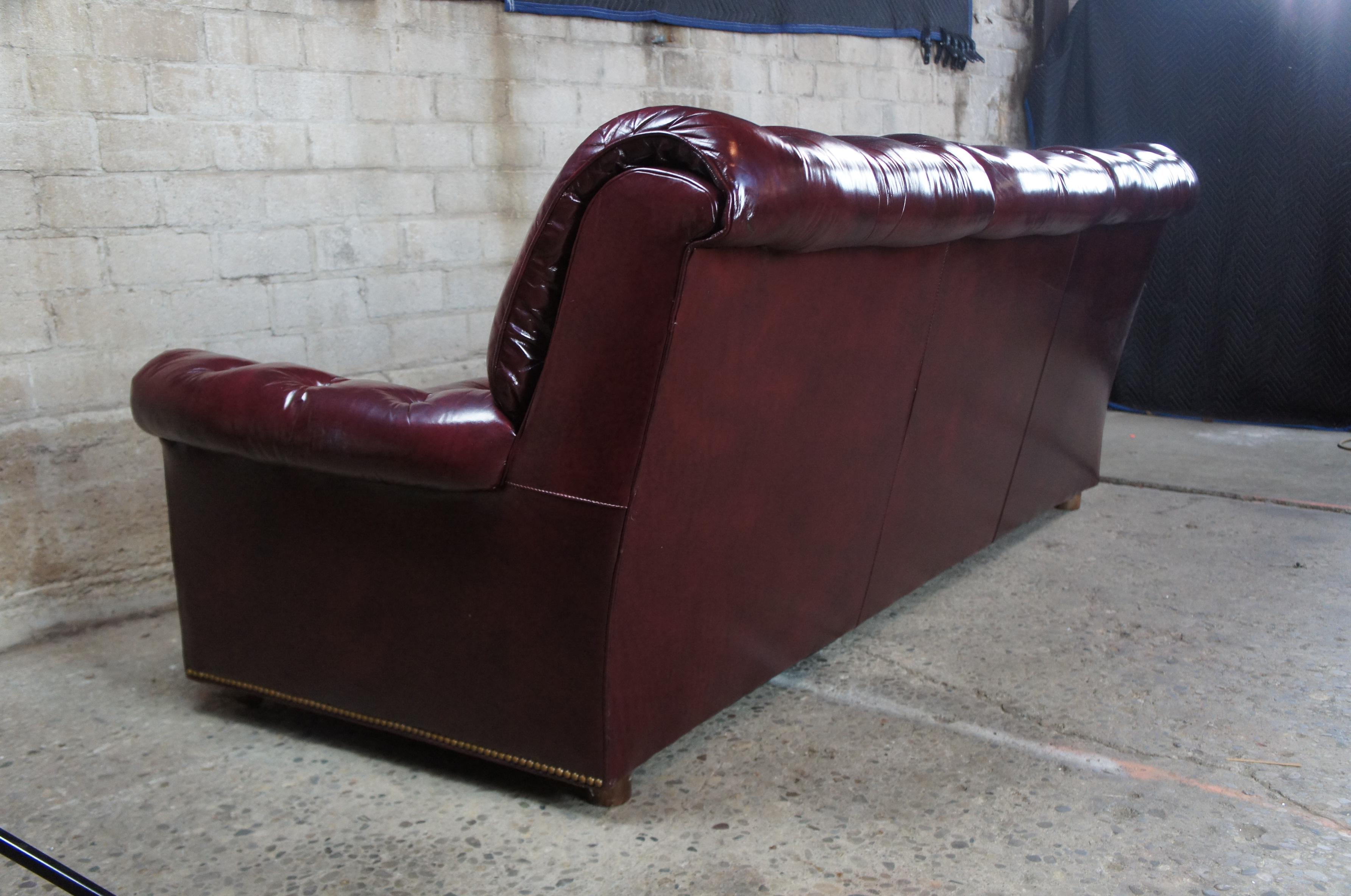 Vintage Hancock & Moore Red Burgundy Leather Tufted Chesterfield Sofa Couch 1