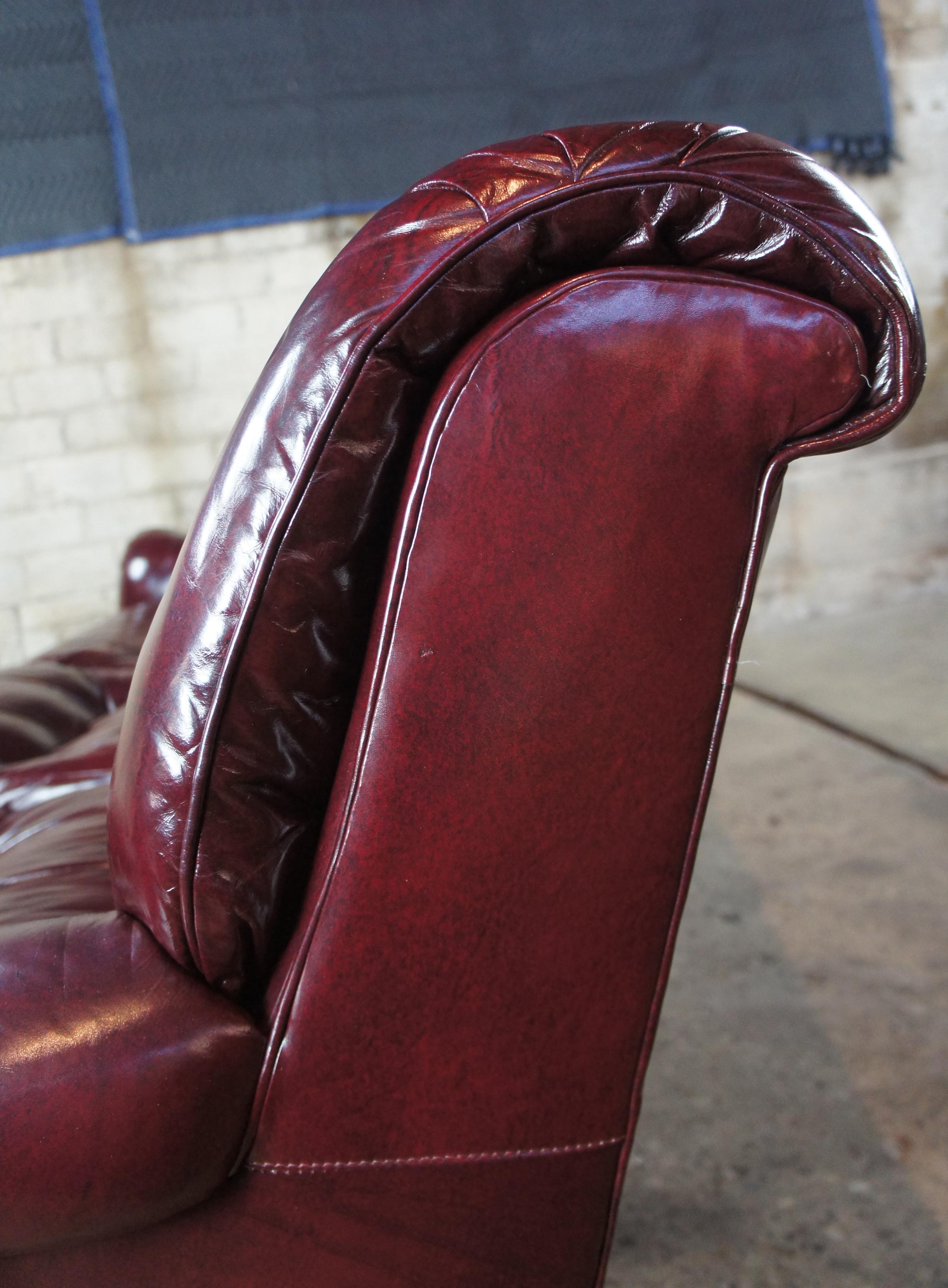 Vintage Hancock & Moore Red Burgundy Leather Tufted Chesterfield Sofa Couch 2