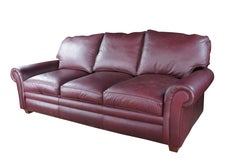 Vintage Hancock & Moore Traditional Red Leather 3 Seater Sofa Rolled Arms