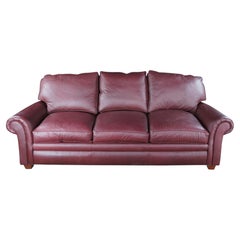 Vintage Hancock & Moore Traditional Red Leather 3 Seater Sofa Rolled Arms
