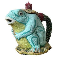 Vintage Hand Perlen Frosch Teekanne