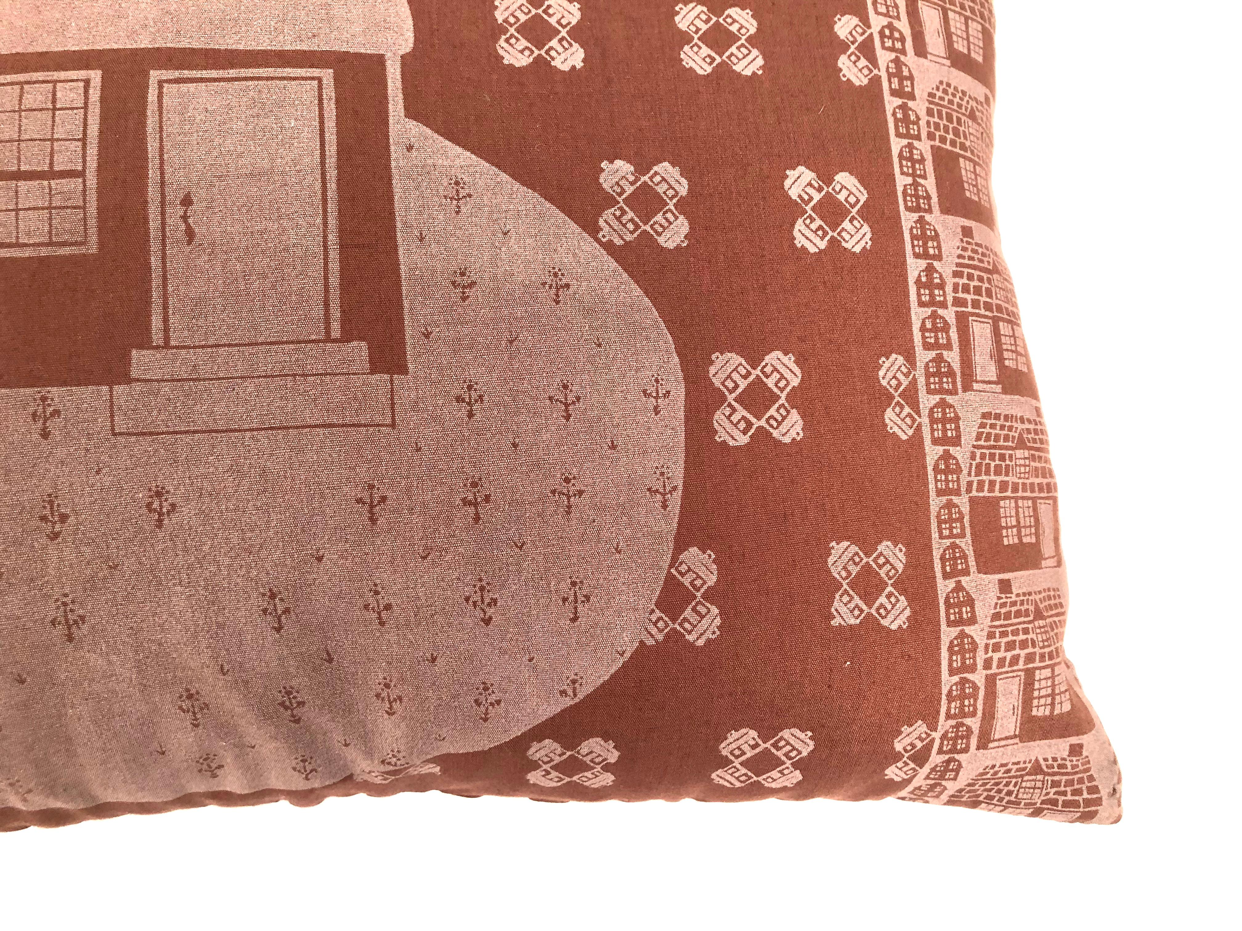 Hand-Crafted Vintage Hand Block Printed Folly Cove Designers 'Story and a Half House' Pillow