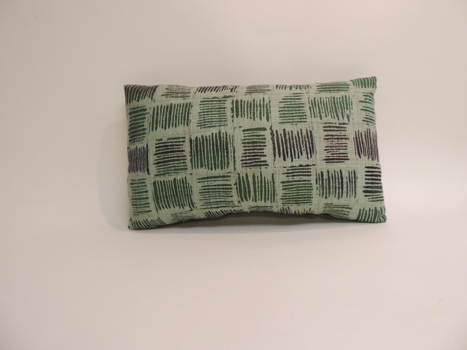 Tribal Vintage Hand Blocked Green and Brown Decorative Lumbar Pillow
