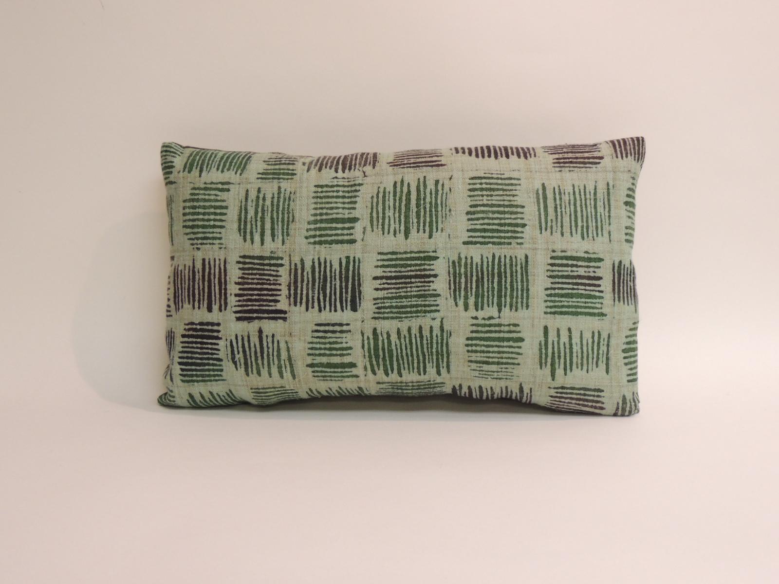 Hand-Crafted Vintage Hand Blocked Green and Black Decorative Lumbar Pillow