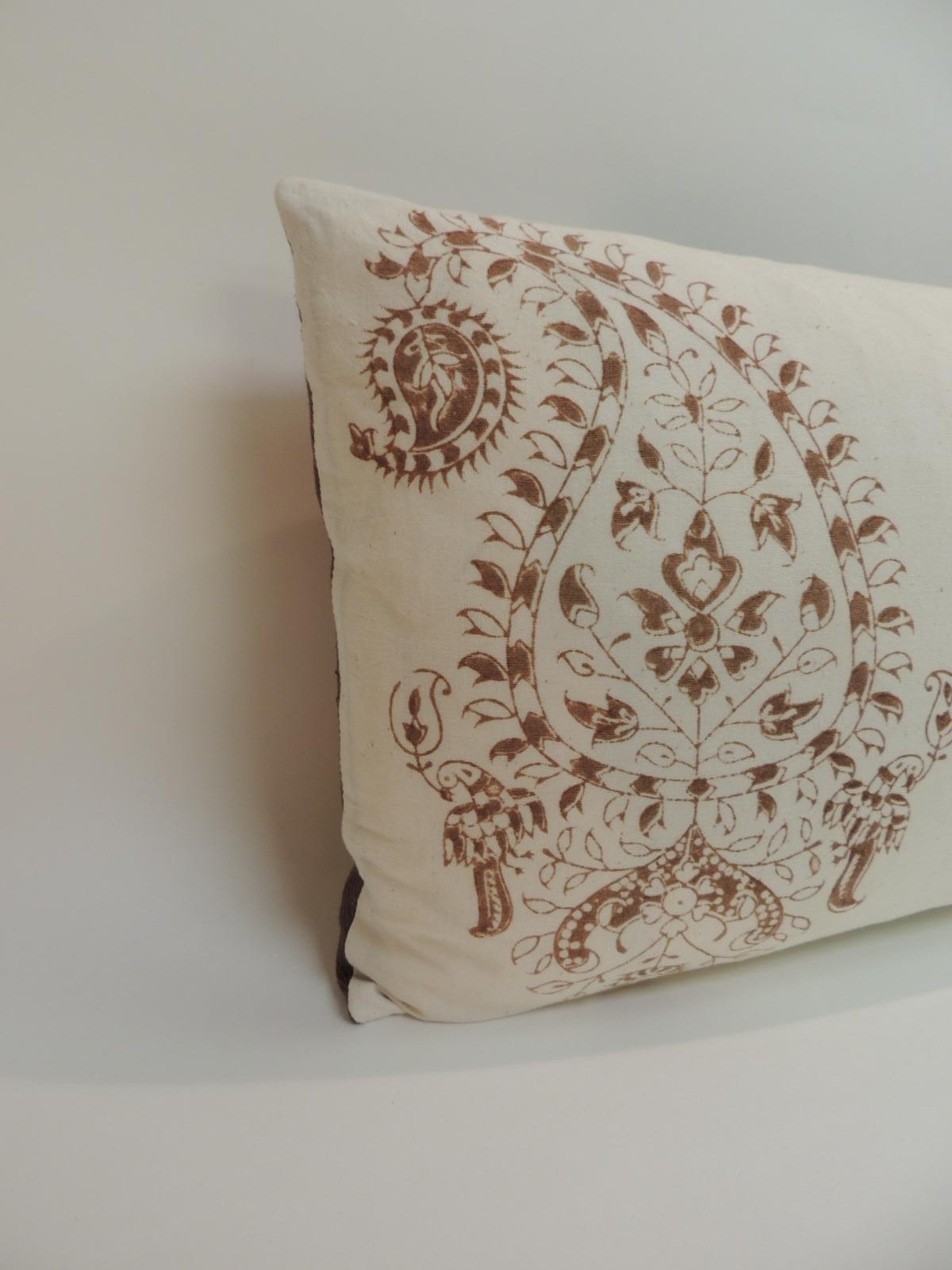 Moorish Vintage Hand-Blocked Indian Brown Paisley Lumbar Decorative Pillow
