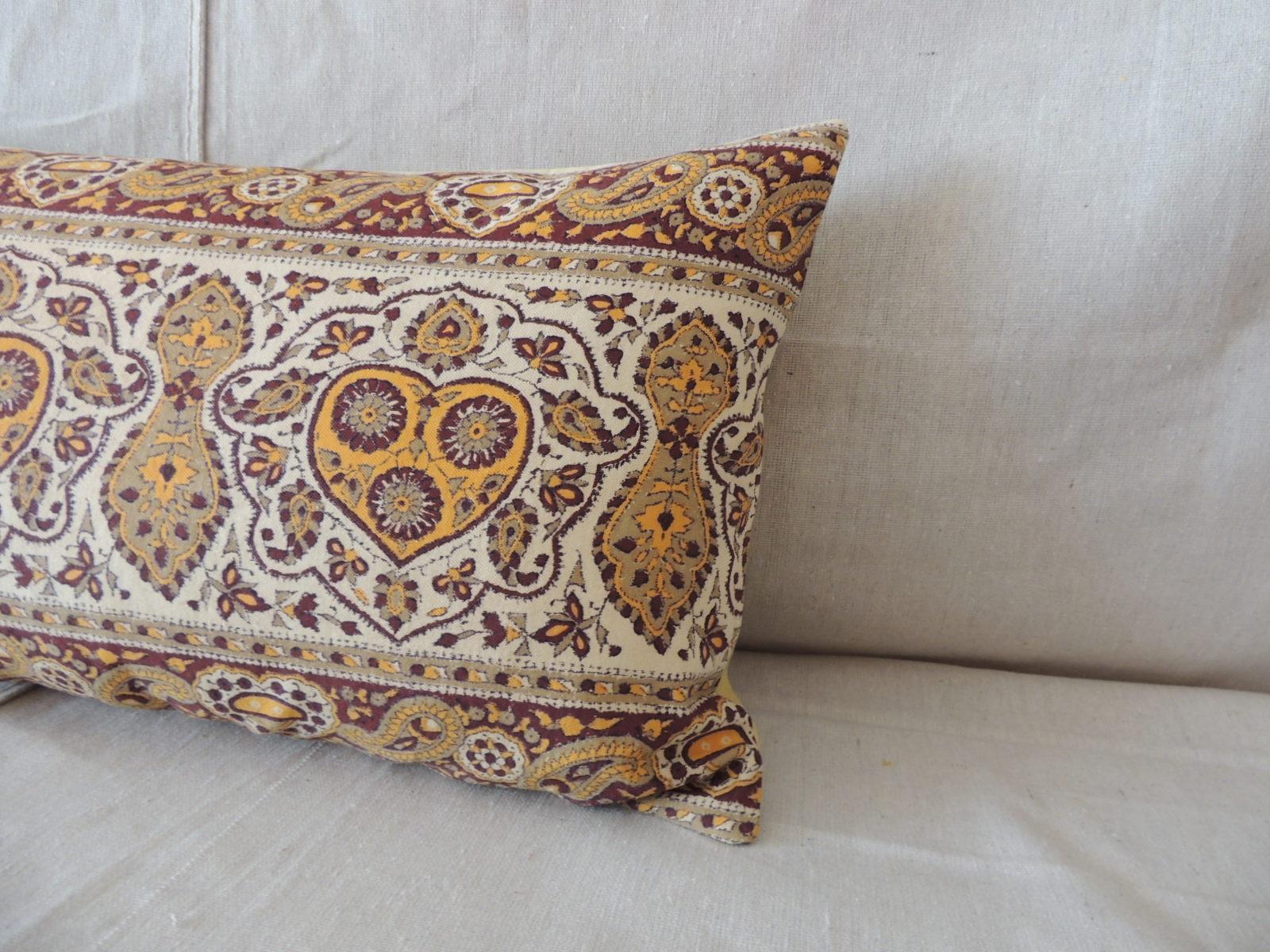 Vintage Hand-Blocked Kalamkari Long Bolster Decorative Pillow 2
