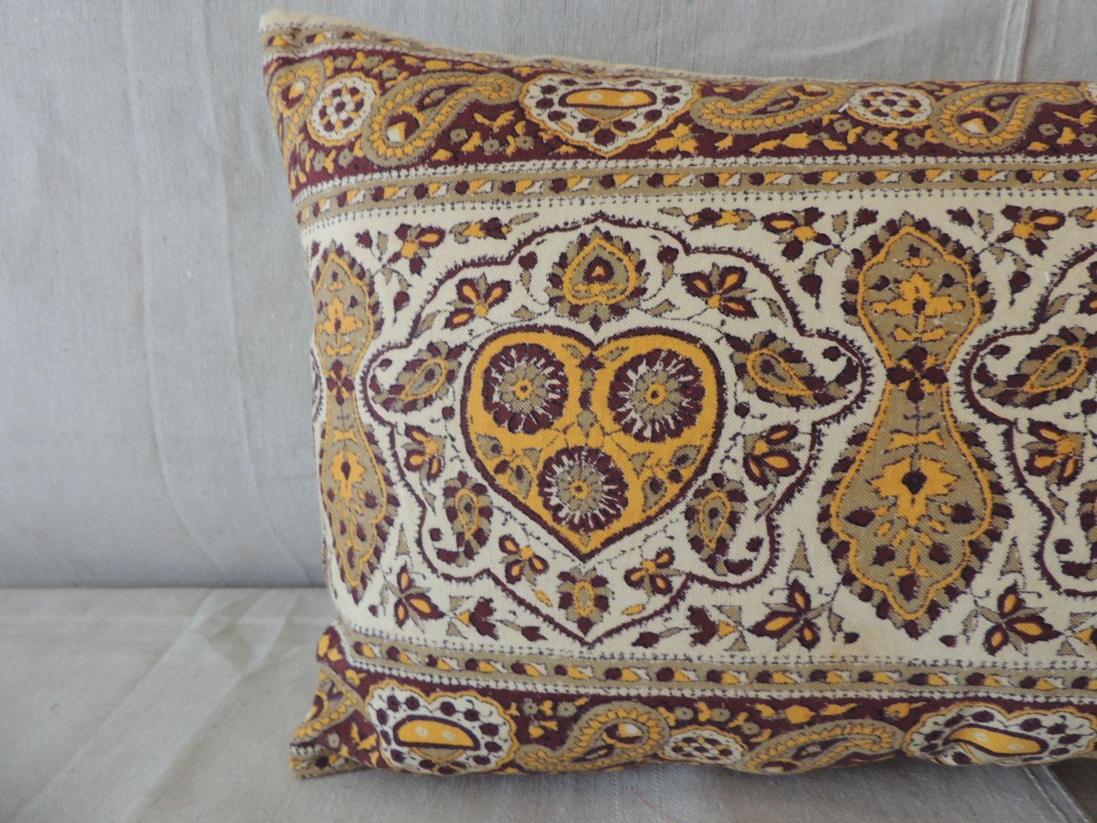 Vintage Hand-Blocked Kalamkari Long Bolster Decorative Pillow 3