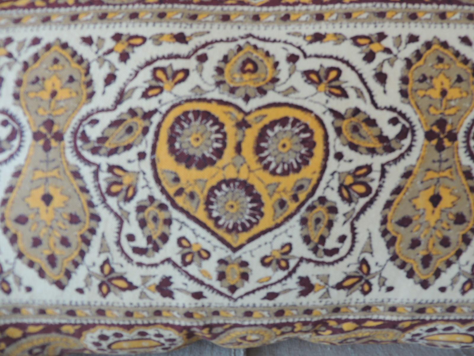 Moorish Vintage Hand-Blocked Kalamkari Long Bolster Decorative Pillow