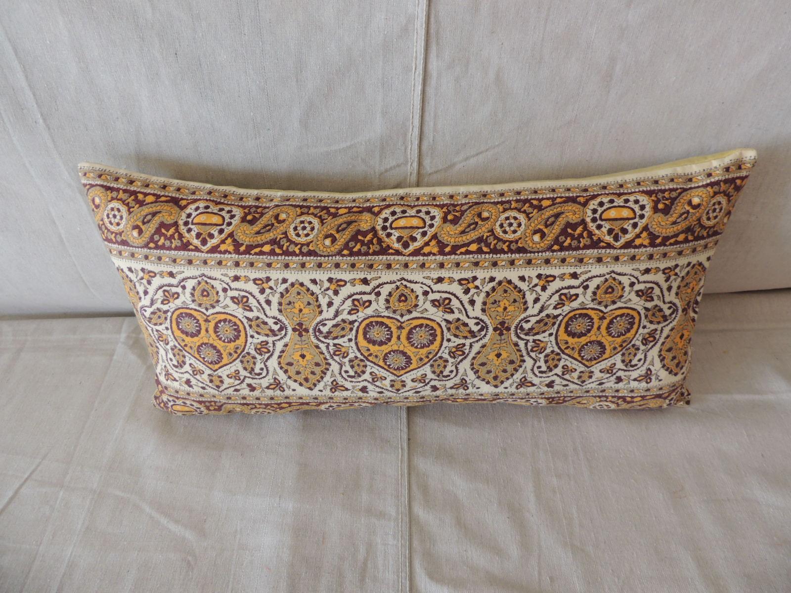 Armenian Vintage Hand-Blocked Kalamkari Long Bolster Decorative Pillow