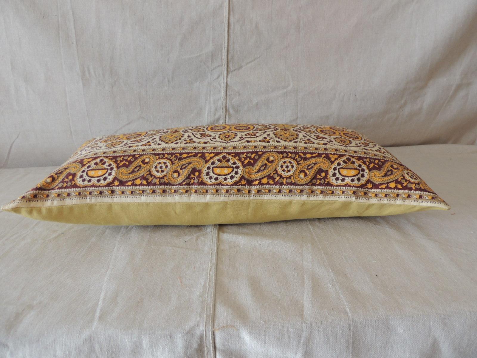 Mid-20th Century Vintage Hand-Blocked Kalamkari Long Bolster Decorative Pillow