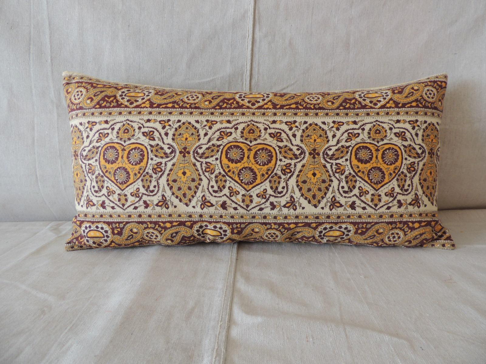 Vintage Hand-Blocked Kalamkari Long Bolster Decorative Pillow 1