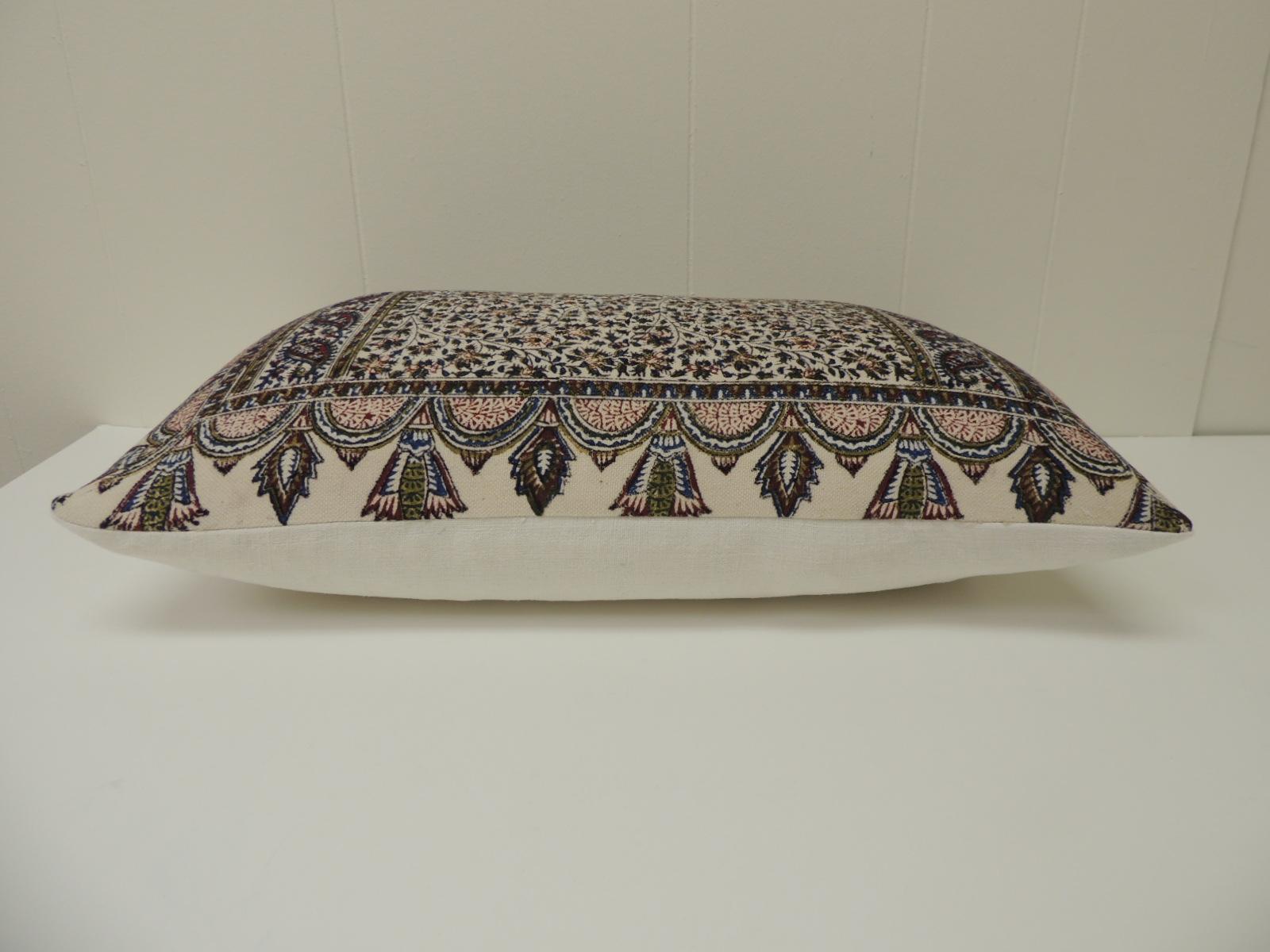Moorish Vintage Hand-Blocked Kalamkari Lumbar Decorative Throw Pillow