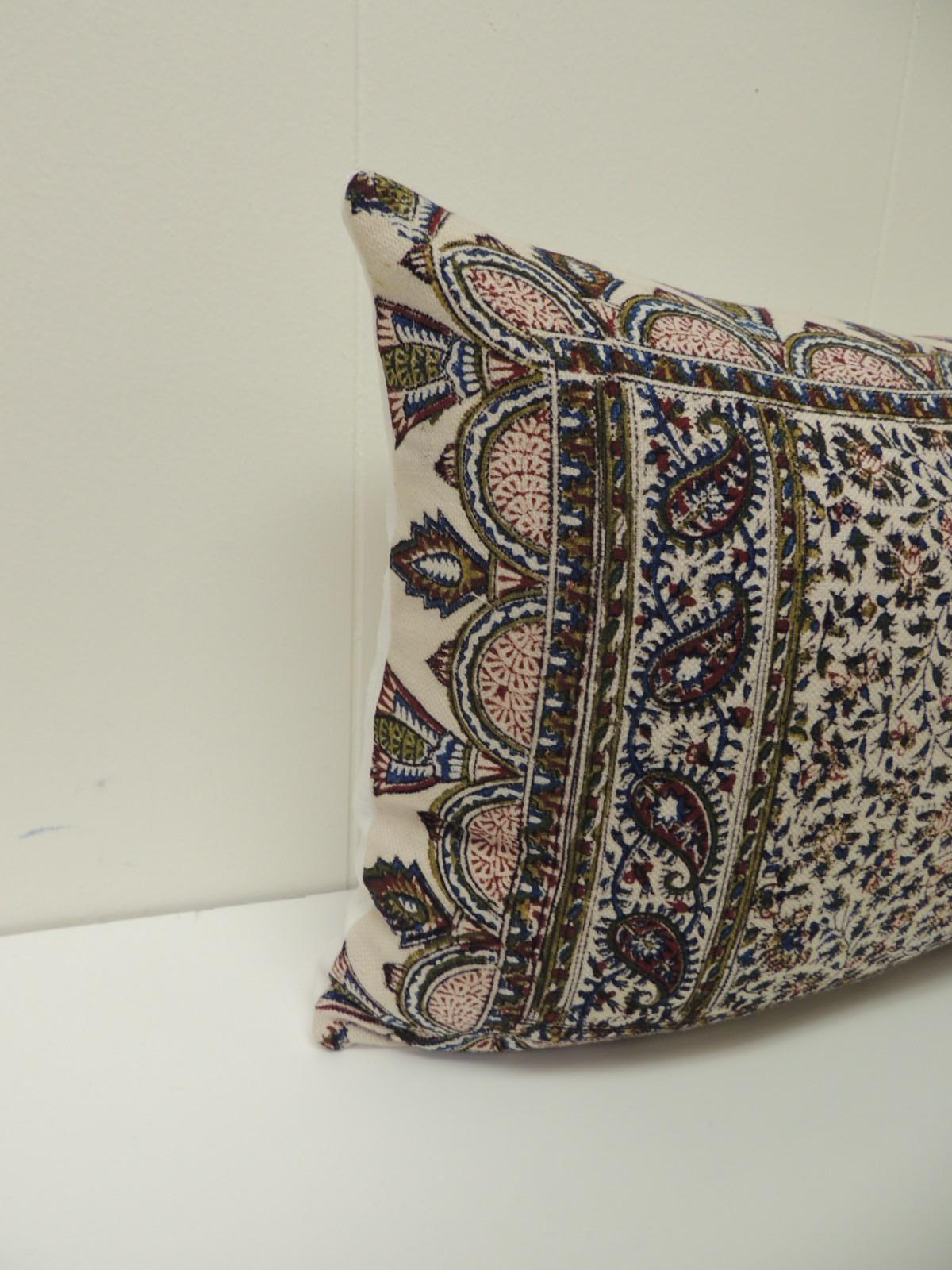 Turkish Vintage Hand-Blocked Kalamkari Lumbar Decorative Throw Pillow