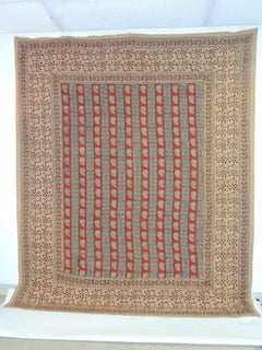 Vintage Hand-Blocked Red and Brown "Kalamkari" Cotton Paisley Coverlet/Cloth