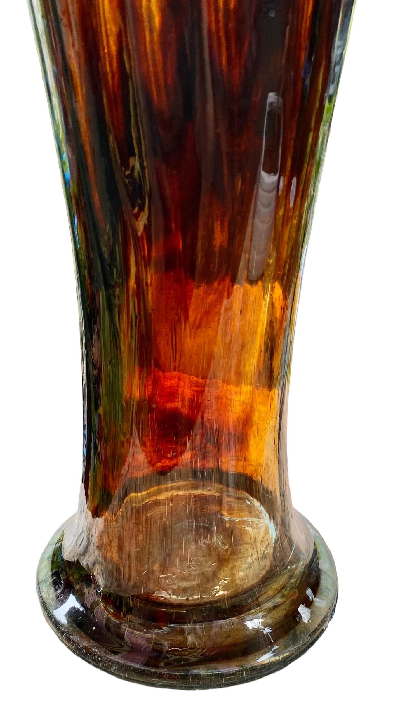 Vintage Hand Blown Art Glass Ribbed Flare Vase For Sale 7