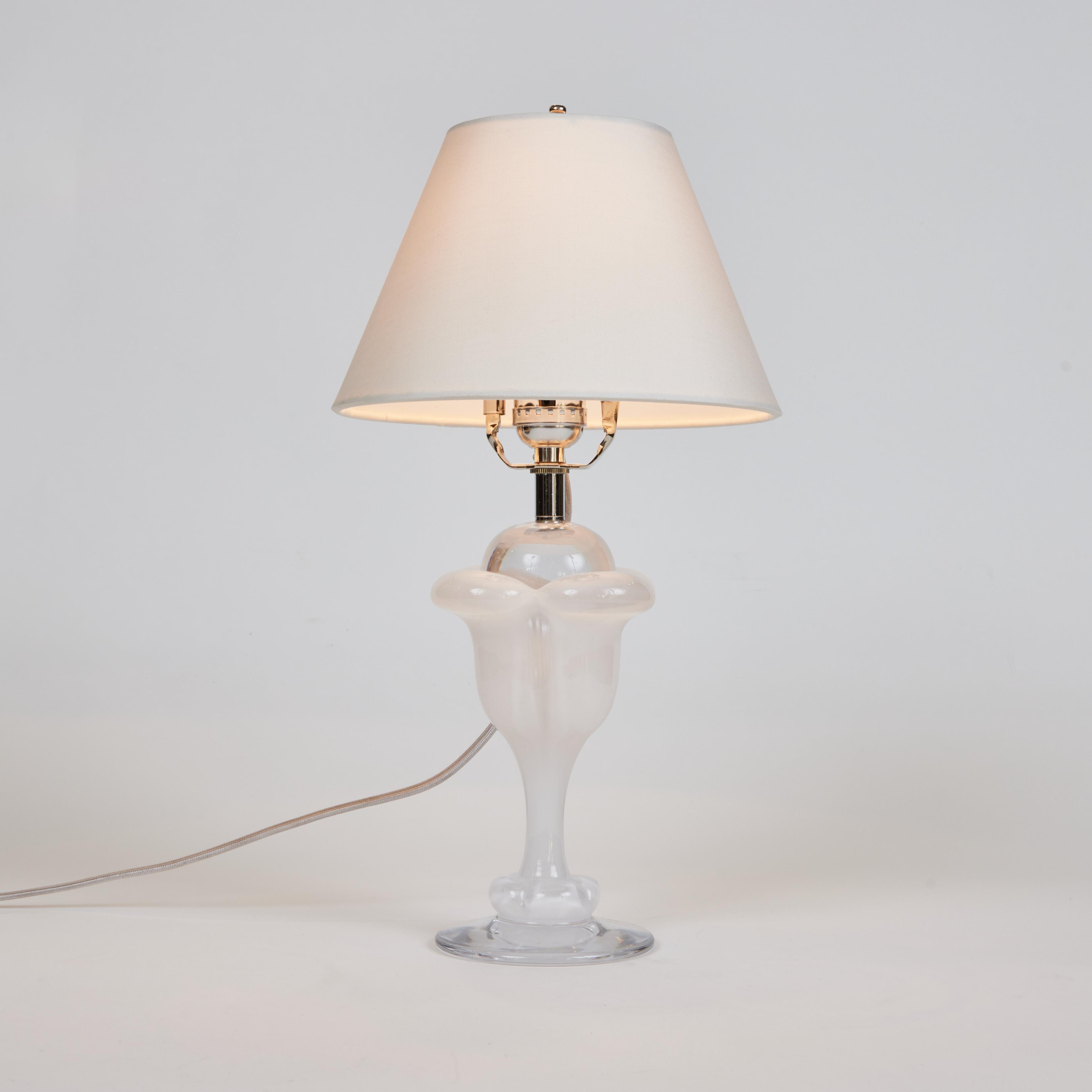 Vintage Hand Blown Daum Crystal Petite Table Lamps Pair 4