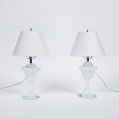 Vintage Hand Blown Daum Crystal Petite Table Lamps Pair