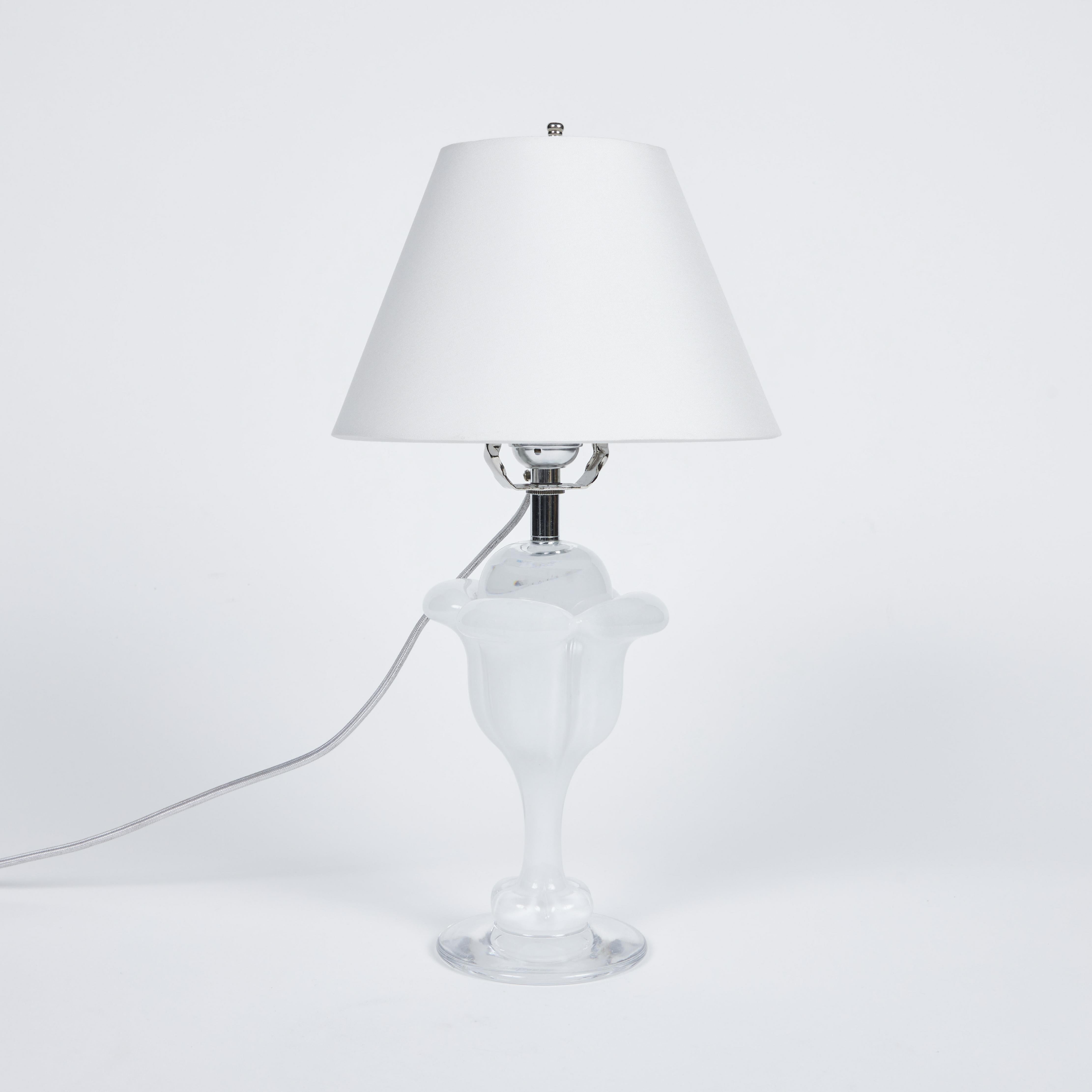 Art Deco Vintage Hand Blown Daum Crystal Petite Table Lamps Pair For Sale